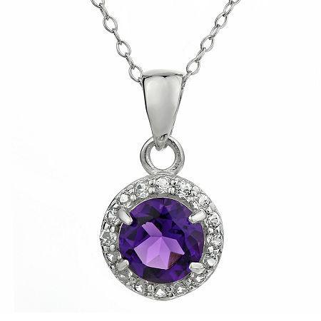 Faceted Genuine Amethyst & White Topaz Sterling Silver Pendant Necklace