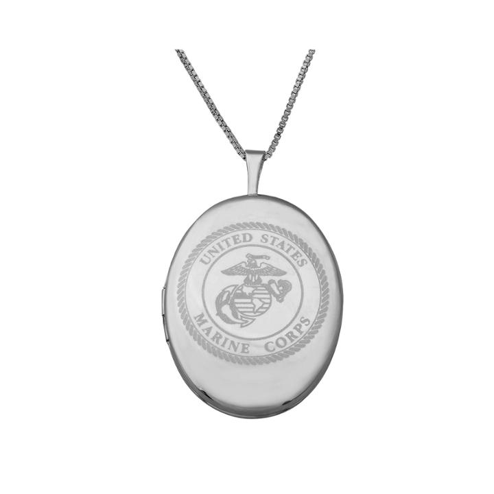 Sterling Silver Us Marine Corps Emblem Locket Pendant Necklace