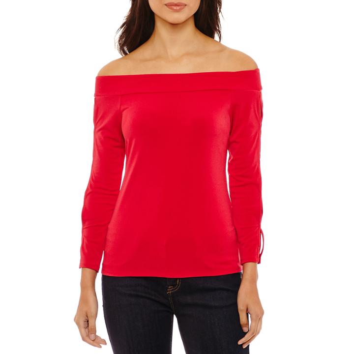 Bold Elements Off The Shoulder Lace Up Sleeve Top