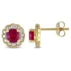 Round Lab-created Red Ruby Stud Earrings In 10k Gold