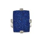 Genuine Silver Blue Drusy Agate And Diamond-accent Rectangular Ring