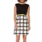 Studio 1 Sleeveless Window Pane Belted Fit-and-flare Dress - Petite