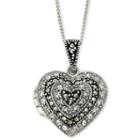 Crystal & Marcasite Heart Locket Pendant Necklace