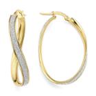 14k Yellow Gold Oval Wave Glitter 36mm Hoop Earrings