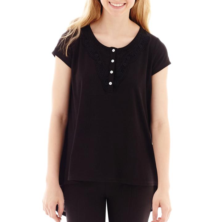 Olsenboye Short-sleeve Solid Knit High-low Tunic