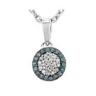 1/10 Ct. T.w. White And Color-enhanced Blue Diamond Circle Pendant Necklace
