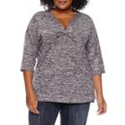 Liz Claiborne Elbow Sleeve V Neck T-shirt-plus