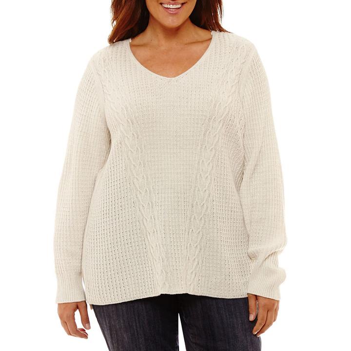 St. John's Bay Long Sleeve V-neck Sweater - Plus