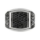 Mens Genuine Black Sapphire Basketweave Sterling Silver Ring