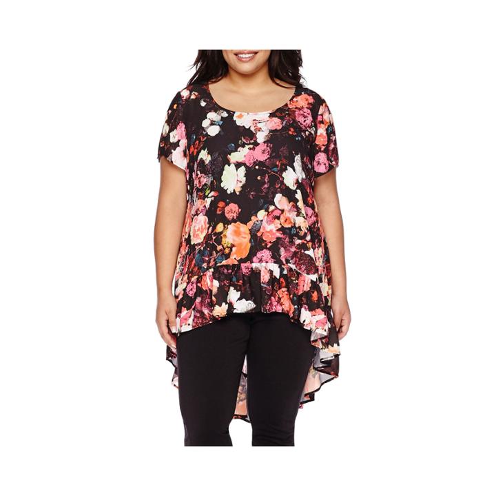 Boutique+ Short-sleeve High-low Ruffled Tunic - Plus