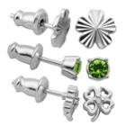 3 Pair Green Crystal Sterling Silver Earring Sets