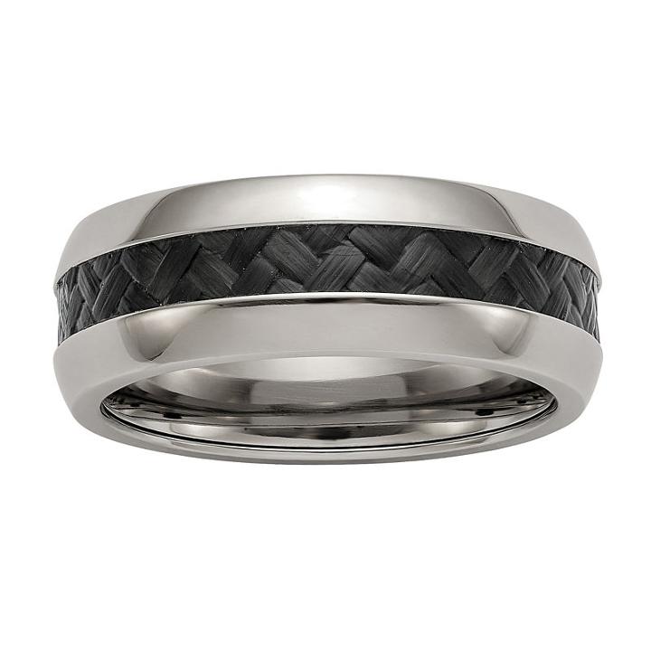 Edward Mirell Mens Stainless Steel Black Carbon Fiber Insert Wedding Band