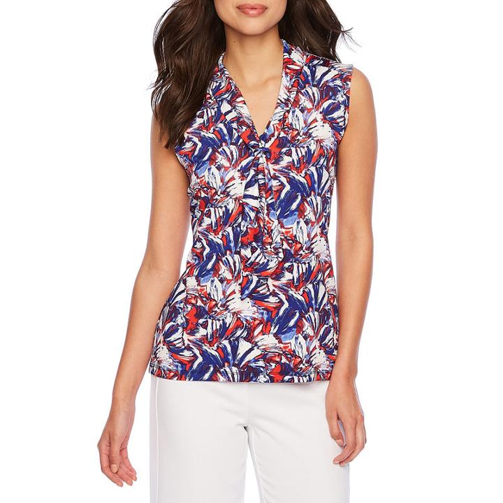 Chelsea Rose Sleeveless Y Neck Matte Jersey Blouse