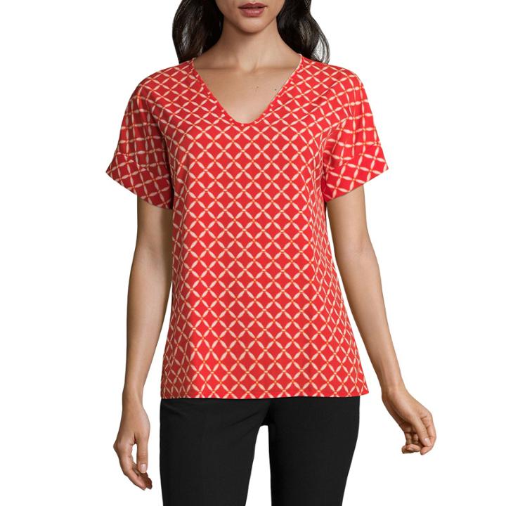 Worthington Short Sleeve V Neck Stripe T-shirt-womens