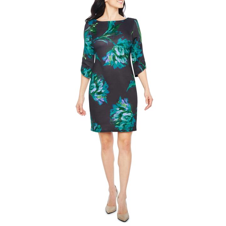 Danny & Nicole 3/4 Sleeve Floral Sheath Dress