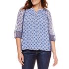 St. John's Bay 3/4 Sleeve Scoop Neck Woven Geometric Blouse-petites
