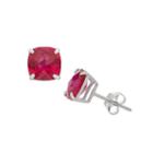 Cushion Red Ruby Sterling Silver Stud Earrings