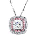 Diamonart Pink And White Cubic Zirconia Sterling Silver Pendant Necklace