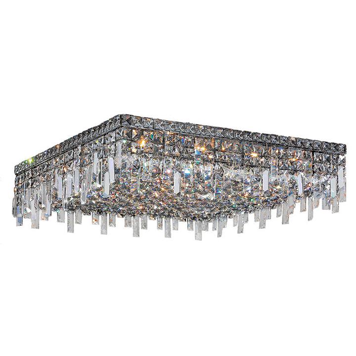 Cascade Collection 13 Light 7.5 Extra Large Square Chrome Finish And Clear Crystal Flush Mount Ceiling Light