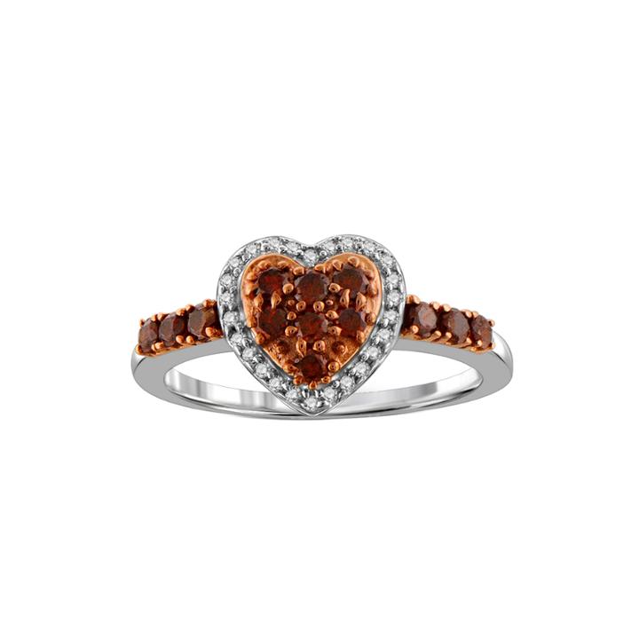1/2 Ct. T.w. White & Color-enhanced Red Diamonds Sterling Silver Heart Ring