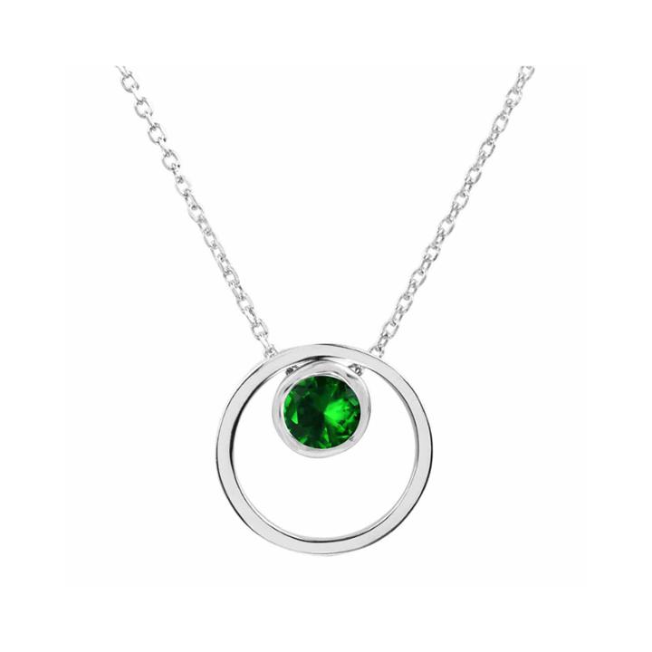 Lab-created Emerald Sterling Silver Double Circle Pendant Necklace