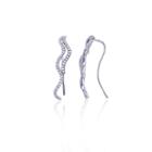 Sterling Silver Cubic Zirconia Wave Slider Clip Earring