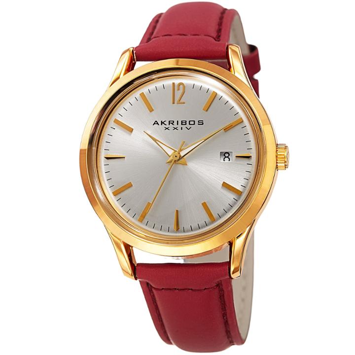 Akribos Xxiv Womens Red Strap Watch-a-921rd