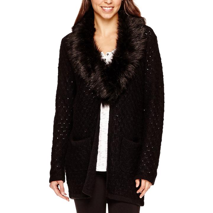 I Jeans By Buffalo Long-sleeve Faux-fur Open Cardigan
