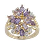 14k Gold Over Silver Genuine Amethyst, Genuine Pink Quartz & Lab-created White Sapphire Flower Ring