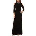 Blue Sage 3/4-sleeve Cold-shoulder Beaded Neck Formal Gown