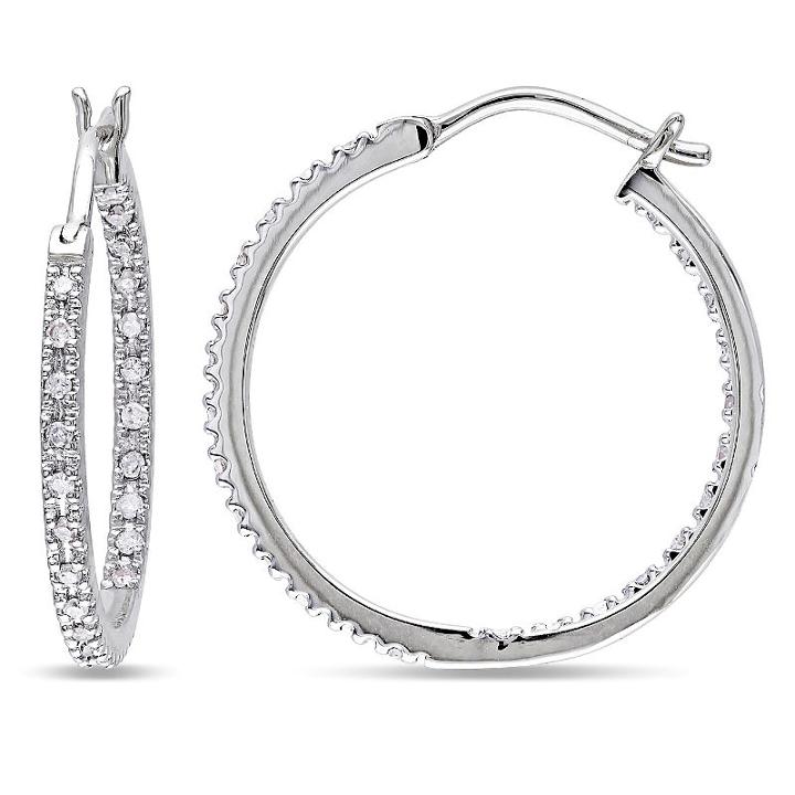 1/4 Ct. T.w. Genuine White Diamond 10k Gold 20mm Hoop Earrings