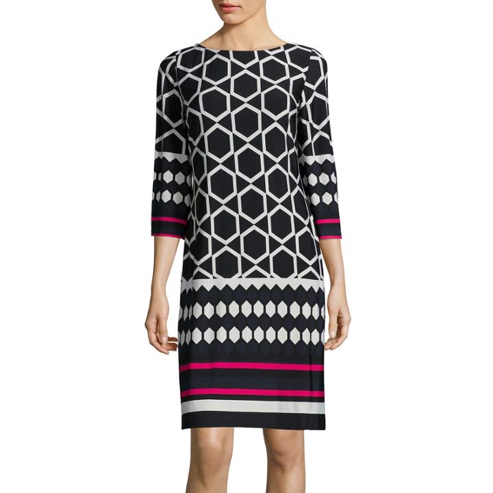 Jessica Howard 3/4-sleeve Geo Print Shift Dress