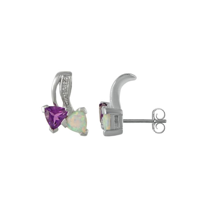 Lab-created Opal And Genuine Amethyst Sterling Silver Earrings