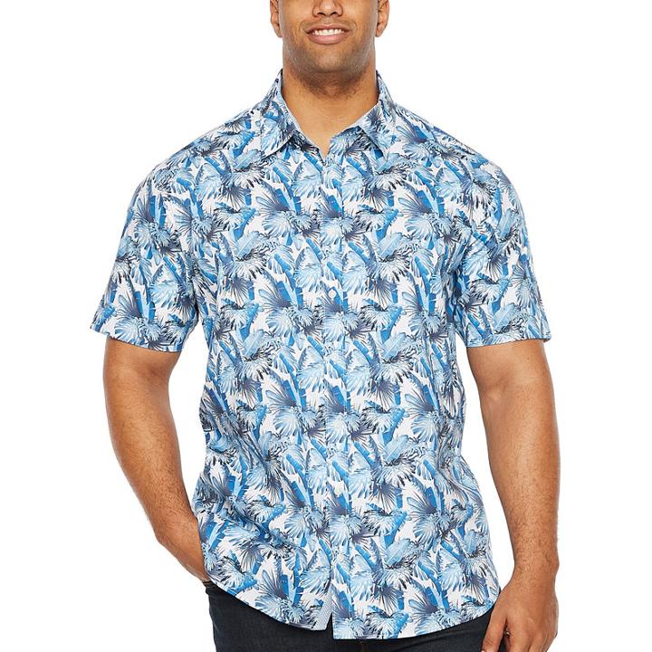 Society Of Threads Short Sleeve Leaf Button-front Shirt-big And Tall