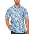 Society Of Threads Short Sleeve Leaf Button-front Shirt-big And Tall