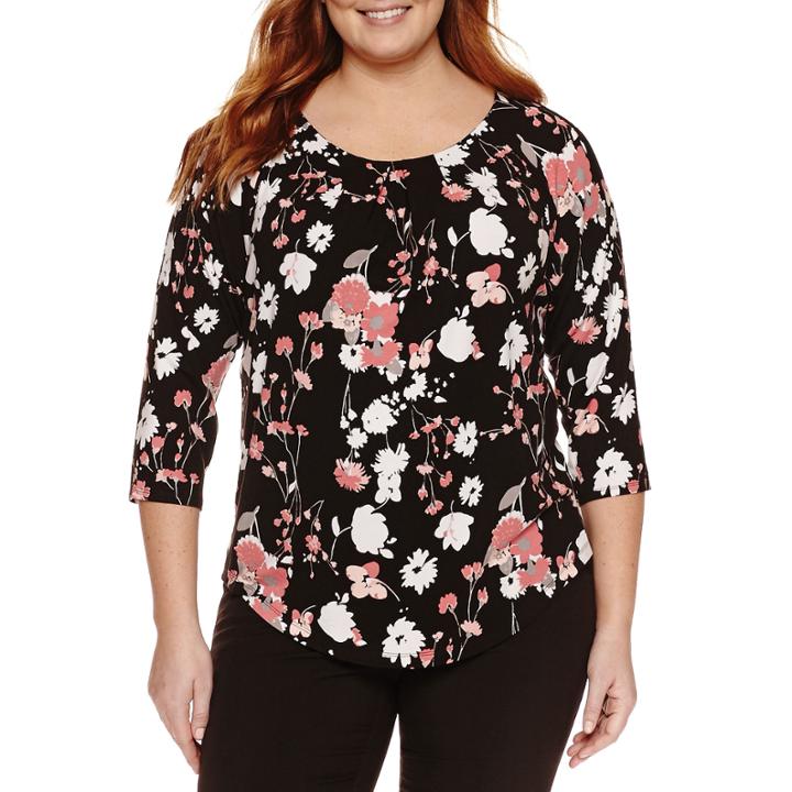 Liz Claiborne 3/4 Sleeve Crew Neck T-shirt-plus