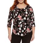 Liz Claiborne 3/4 Sleeve Crew Neck T-shirt-plus