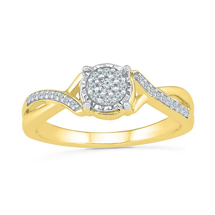 Promise My Love Womens 1/8 Ct. T.w. Genuine Round White Diamond Gold Over Silver Promise Ring