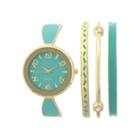 Womens Green Bangle Watch And Bracelet Set