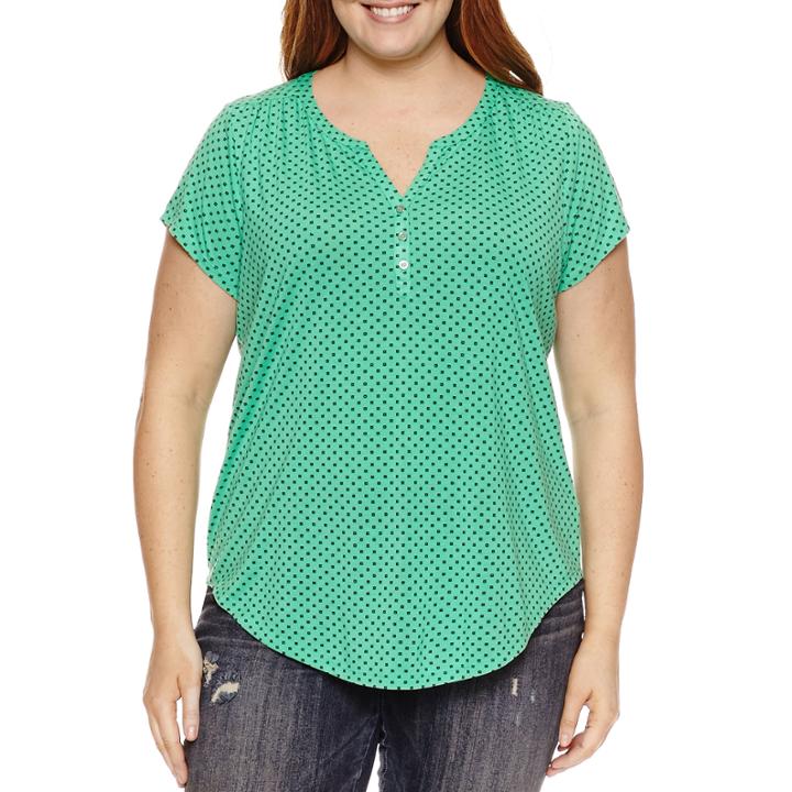 Liz Claiborne Short Sleeve Cap Sleeve Henley Shirt Plus