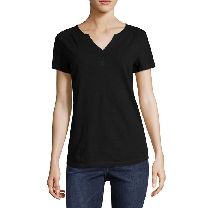 St. John's Bay Active Short Sleeve Henley Shirt-petite
