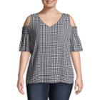 A.n.a Short Sleeve Scoop Neck Gingham Woven Blouse-plus