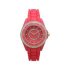 Olivia Pratt Womens Rhinestone Bezel Rhinestone Dial Hot Pink Silicone Watch 40036hot Pink