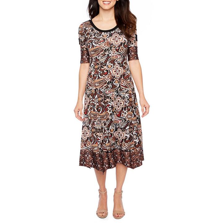 Rabbit Rabbit Rabbit Design Elbow Sleeve Bordered A-line Dress