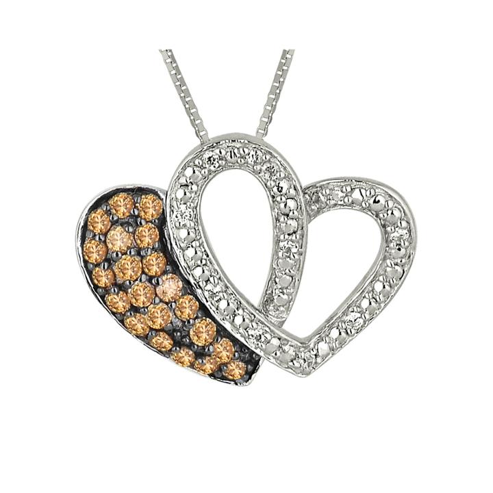 1/4 Ct. T.w. White & Champagne Diamond Sterling Silver Double Heart Pendant