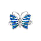 Genuine Blue Opal Sterling Silver Butterfly Ring
