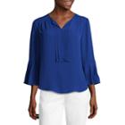 Liz Claiborne 3/4 Pleated Sleeve Split Neck Blouse