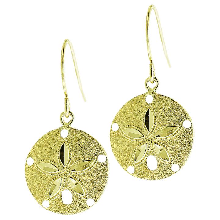 10k Yellow Gold Sand Dollar Drop Earrings