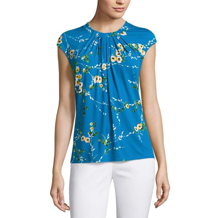 Liz Claiborne Cap Sleeve Twist Neck Top-womens