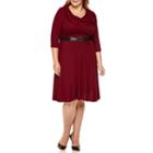 Robbie Bee 3/4-sleeve Belted Cowlneck Fit-and Flare Dress - Plus